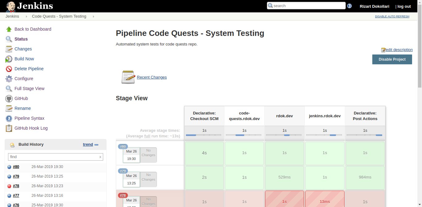 Jenkins Build Page showcasing quest completion